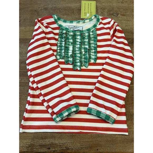 NWT Sugar Bee Ruffle Buttflap Pajamas Christmas Striped Holiday Lounge Size 18 M - Picture 5 of 7